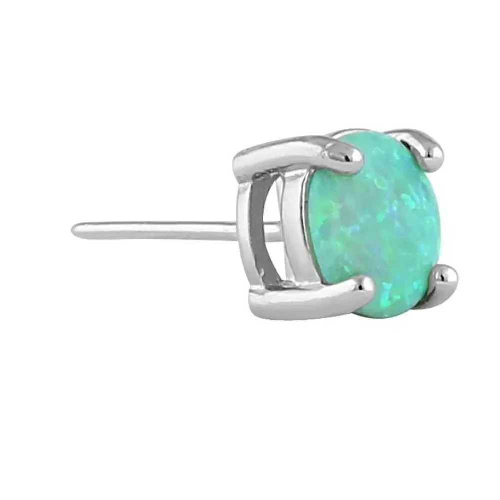 Sterling Silver Round Green Opal Stud Earrings New
